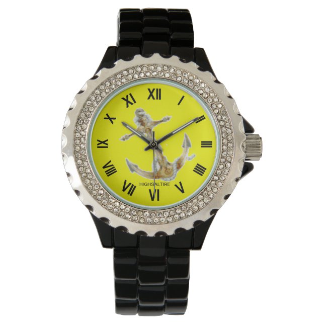 Rhinestone avec ancre de montre Black Enamel (devant)