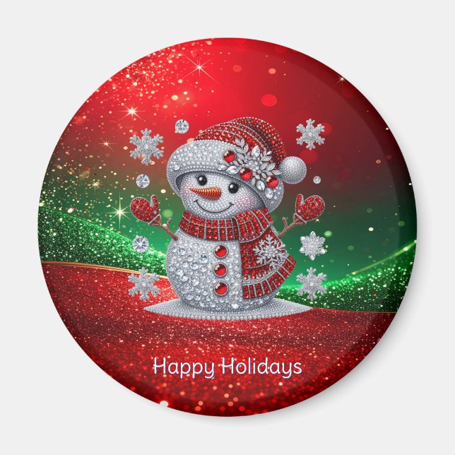 Rhinestones Snowman Holiday Magnet (Devant)