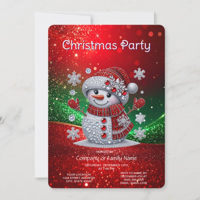 Rhinestones Snowman Holiday Party Invitation (Devant)