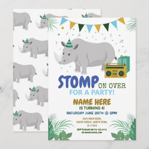 Rhino Anniversaire de enfant Animal Fun Invitation