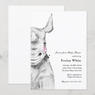 Rhino aquarelle   invitation Baby shower
