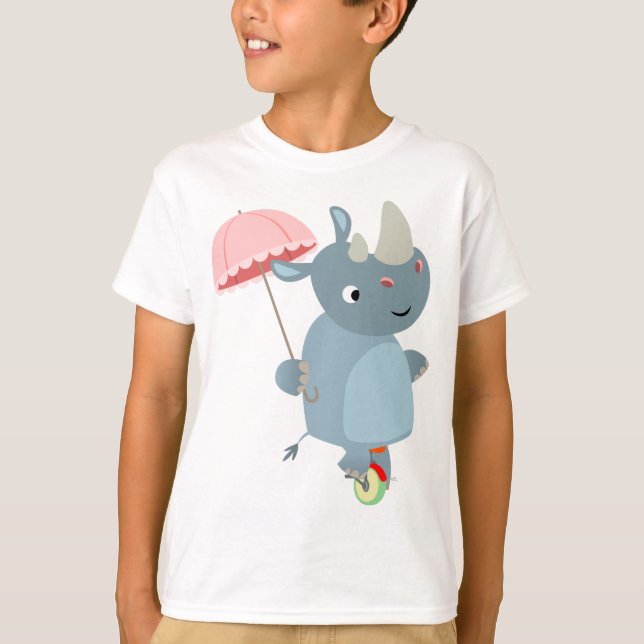 Rhino avec parapluie sur T-shirt Unicycle pour enf (Devant)