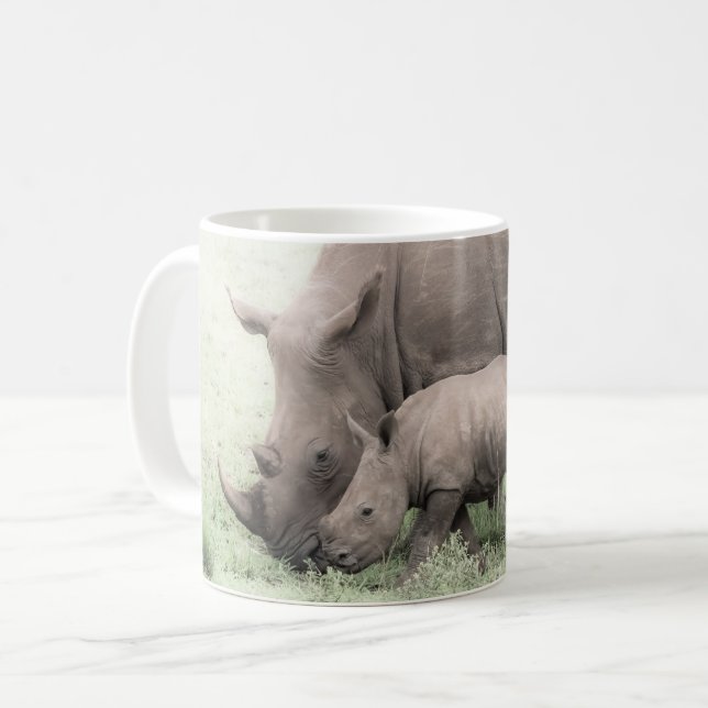 Rhino blanc & Bébé Mug (Devant gauche)