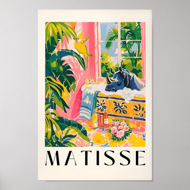 Rhino Print, Décor Tropical Rose, Poster Matisse, (Devant)