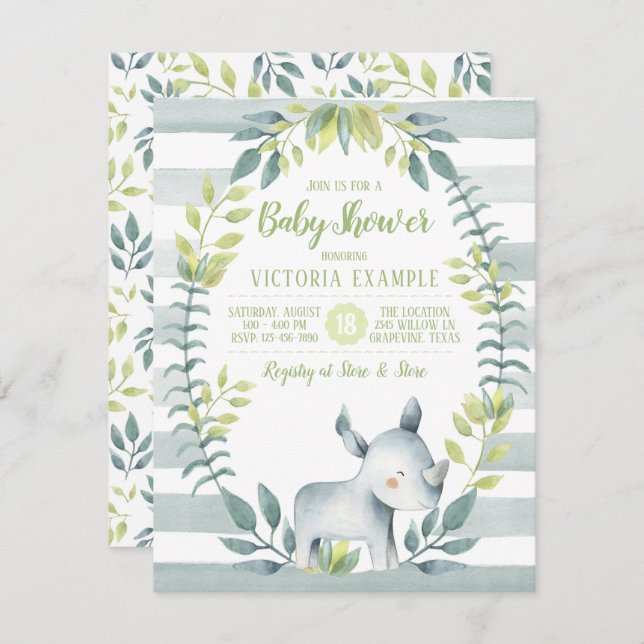Rhinoceros Baby Shower Invitations (Devant / Derrière)