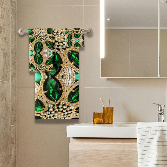 rhinocéros vert émeraude à l'or de luxe (girly chic fashion art deco gold emerald green bath towel set)