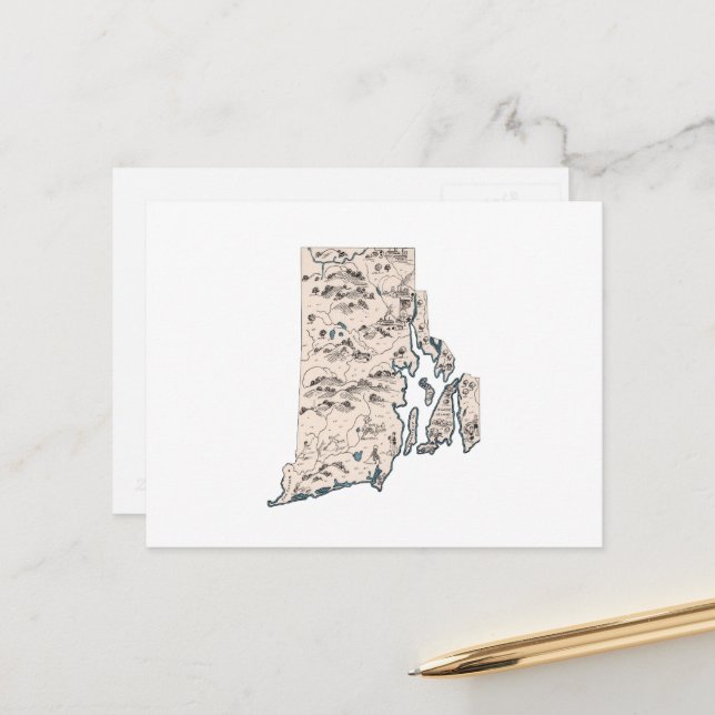 Rhode Island Carte Vintage de l'image Little Rhody (Devant/Arrière en situation)