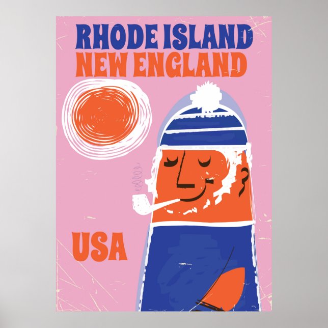 Rhode Island, poster vintage pêcheur de la Nouvell (Devant)