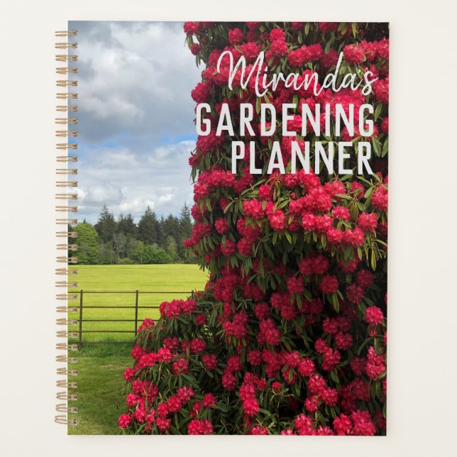 Rhododendron en fleurs. Carnet de jardinage (Devant)