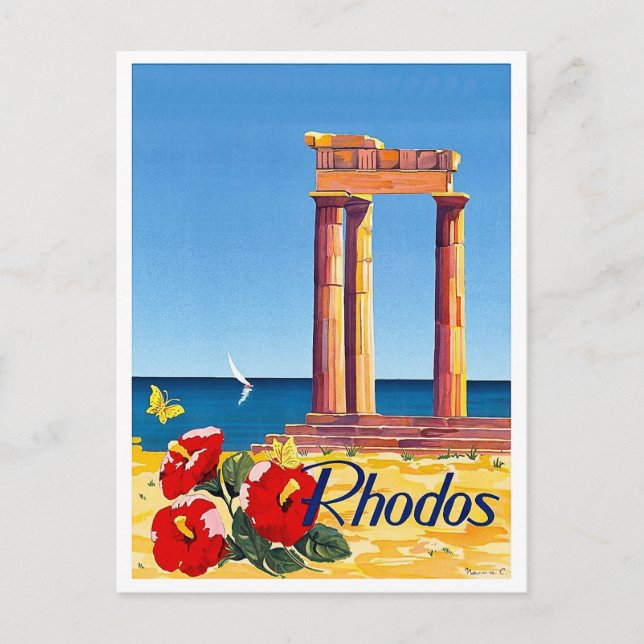 Rhodos, Grèce, pilier, vintage, carte postale de v (Devant)