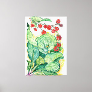 Rhubarb et framboises sur toile