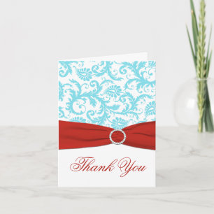 RIBBON Aqua Blanc Rouge Damas Merci IMPRIMÉ