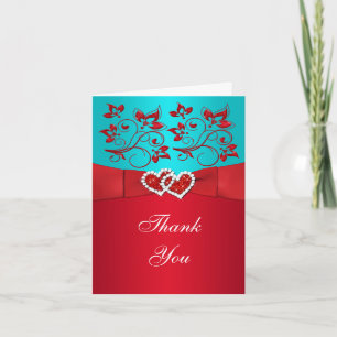 RIBBON Aqua Blanc Rouge Floral Merci