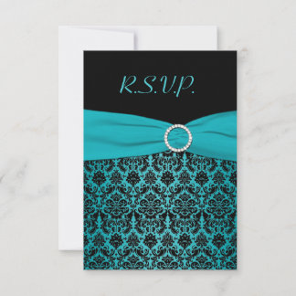RIBBON Aqua IMPRIMÉ, Carte de réponse en Damas noi