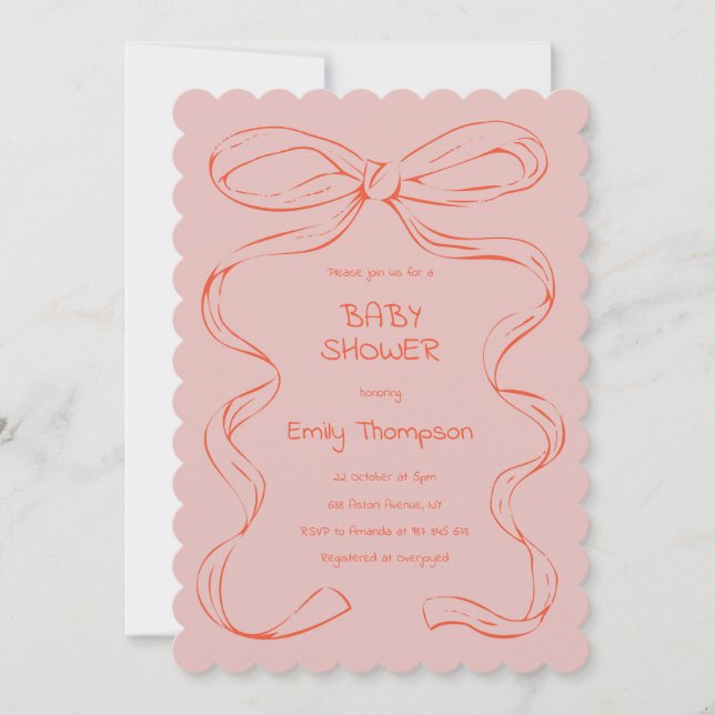 Ribbon Baby Girl Shower Invitation (Devant)