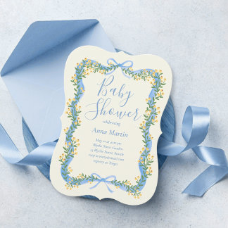 Ribbon Bow and Greenery Baby Shower Invitation
