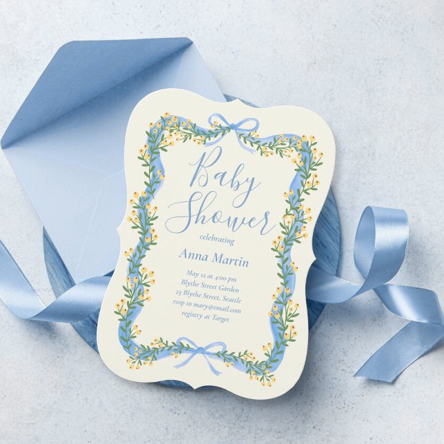 Ribbon Bow and Greenery Baby Shower Invitation (Créateur téléchargé)