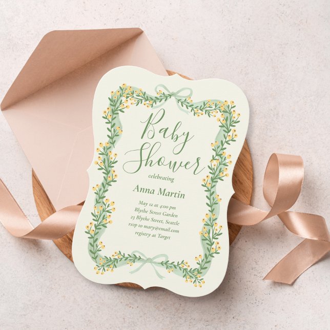 Ribbon Bow and Greenery Baby Shower Invitation (Créateur téléchargé)