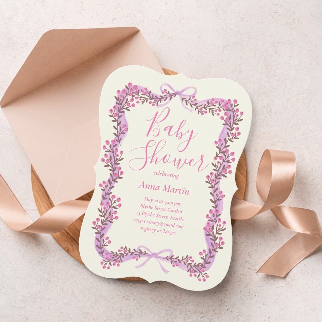 Ribbon Bow and Greenery Baby Shower Invitation (Créateur téléchargé)