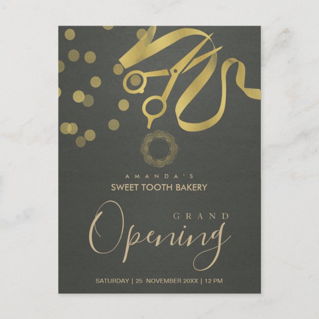 RIBBON D'OR GRIS COUPANT GRAND OUVERT INVITATION (Devant)