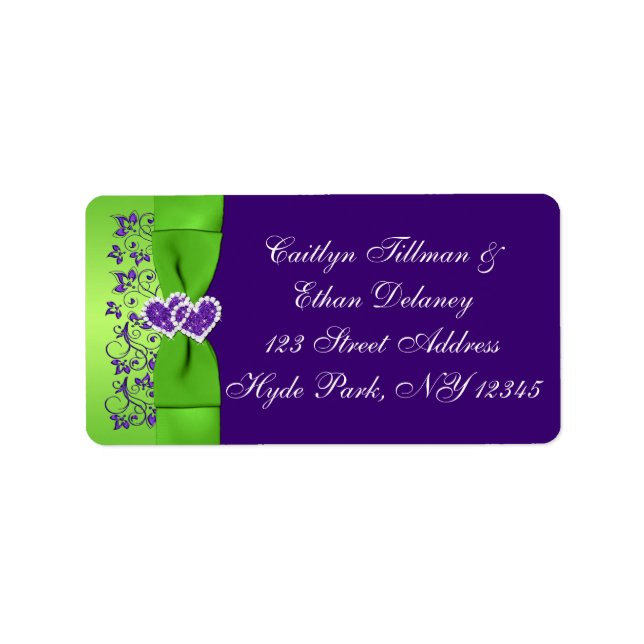 RIBBON Mariage violet, Étiquette de adresse  vert (Devant)
