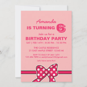 Ribbon Pois rose et Bow Invitation d'anniversaire