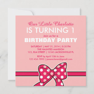 Ribbon Pois rose Invitation d'anniversaire pour en