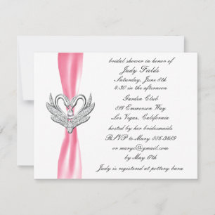 Ribbon rose Argent Swans Bridal Shower Invitation
