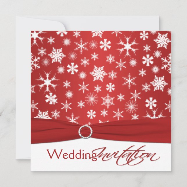 RIBBON Rouge Blanc Snowflakes Invitation de mariag (Devant)