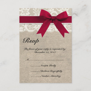 Ribbon rouge en dentelle ivoire et carte RSVP de m