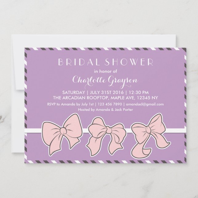 Ribbons rose violet Bows Bridal Shower Invitation (Devant)