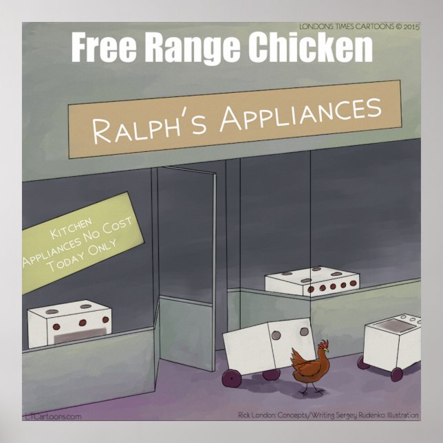 Rick London Funny Free-Range Chicken Poster (Devant)