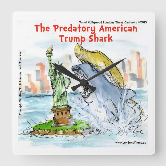 Rick London Funny Trump Shark Carré Horloge murale (Recto)