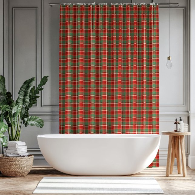 Rideau à carreaux de fête classique pour salle de  (Holiday Plaid Curtain Classic Gift for Bathroom)