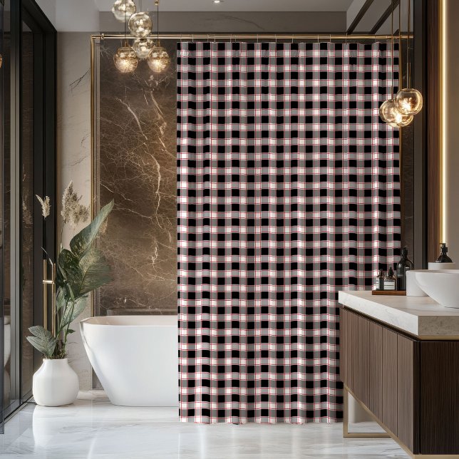 Rideau à carreaux rouge et noir Cadeau de bienvenu (Red Black Plaid Curtain Welcome Gift for Home)