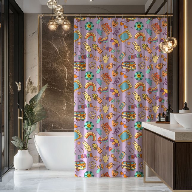 Rideau Boho Groovy Rétro Pastel Bain Vibes (Boho Groovy Curtain Retro Pastel Bath Vibes)