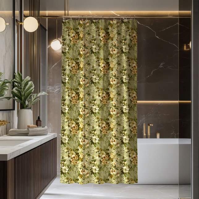 Rideau botanique de luxe vert or chic décoration (Luxury Botanical Curtain Green Gold Chic Decor)