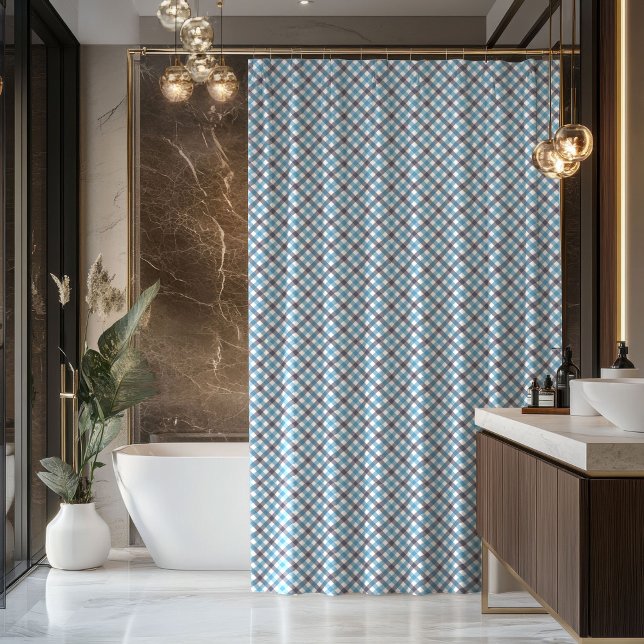 Rideau de bain tartan masculin bleu marine (Tartan Bath Curtain Masculine Navy Blue Accent)
