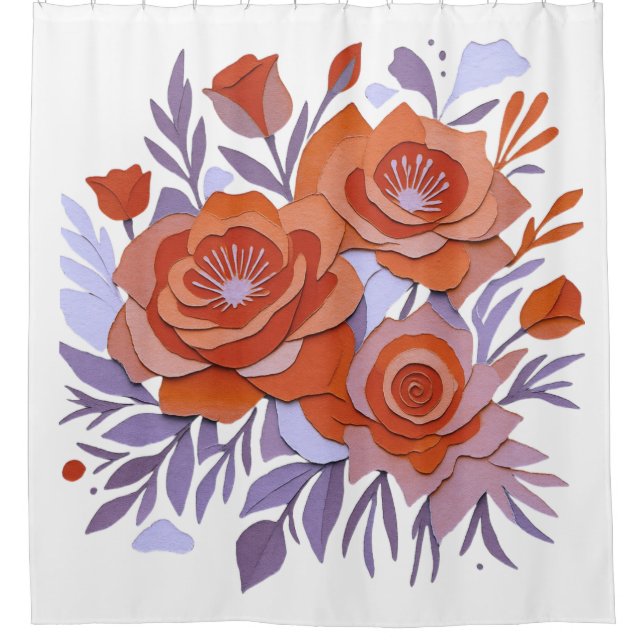 RIDEAU DE DOUCHE 3D BOHO Design Rétro Violet Orang (Devant)