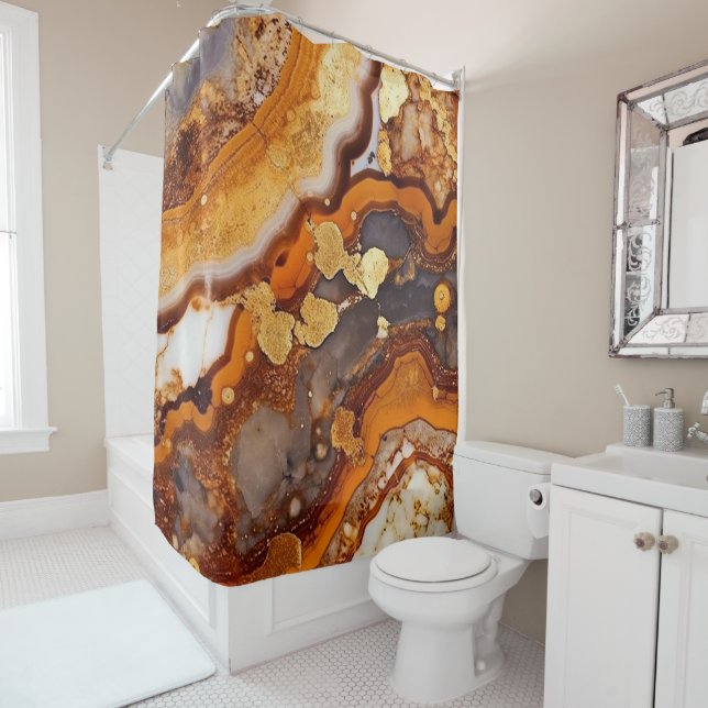 Rideau de douche à agate de veine or (En situation)