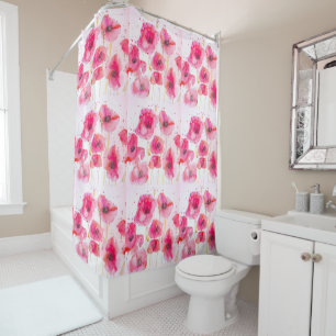 Rideau de douche à aquarelle de fleur de pavot rou