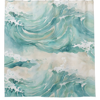 Rideau de douche à aquarelle de vagues océaniques