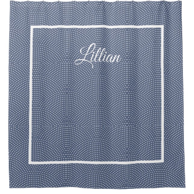 Rideau de douche à arches bleues avec monogramme (Devant)