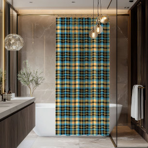 Rideau de douche à carreaux bleu et jaune Cadeau p