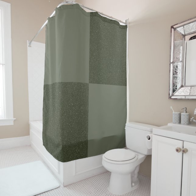 Rideau de douche à carreaux bloc vert mousse (En situation)