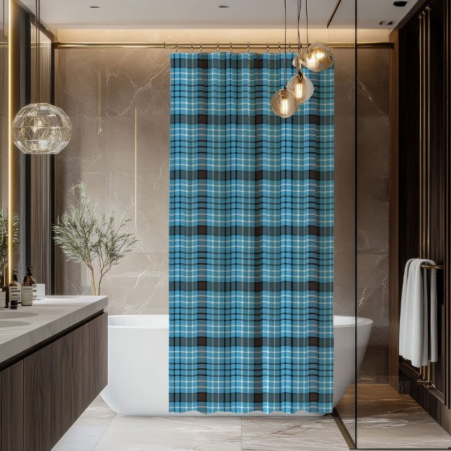 Rideau de douche à carreaux chic et viril bleu gri (Chic Bold Manly Plaid Shower Curtain Blue Grey)