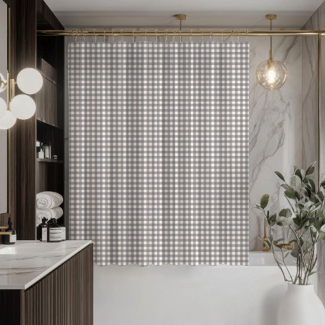 Rideau de douche à carreaux Corail Gris avec Charm (Plaid Shower Curtain Coral Grey with Modern Charm)
