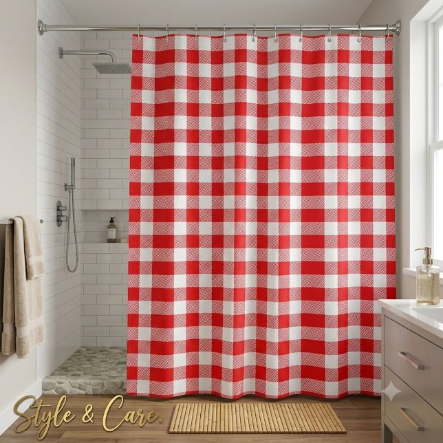 Rideau de douche à carreaux rouge et blanc élégant (Stylish Red and White Checkered Shower Curtain)