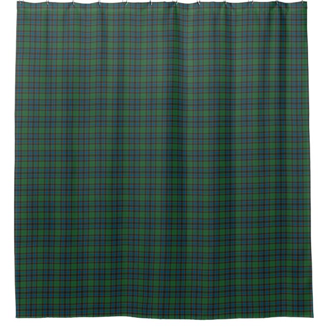 Rideau de douche à carreaux tartan bleu vert (Devant)