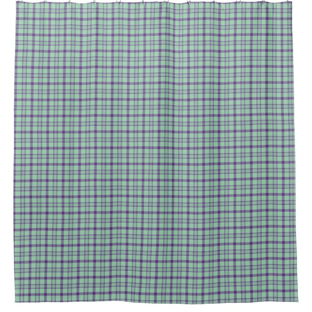 Rideau de douche à carreaux vert citron et violet (Devant)